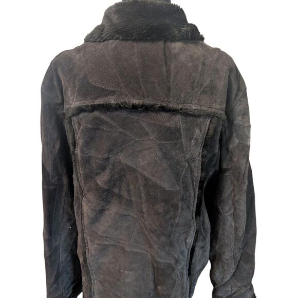 VINTAGE Y2K Patchwork Suede Jacket XXL Penny Lane Faux Fur Trim Leather Works - Picture 8 of 8